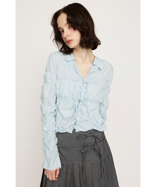 SLY SHIRRING SKIPPER RIBBON シャツ Blue SHIRRING SKIPPER RIBBON シャツ｜スライの通販｜&mall（アンド