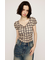 CHECK PRINT PUFF SLEEVE トップス
