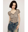 CHECK PRINT PUFF SLEEVE トップス