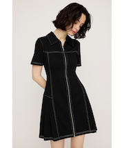FRONT ZIP SIDE PLEATS ショートワンピース