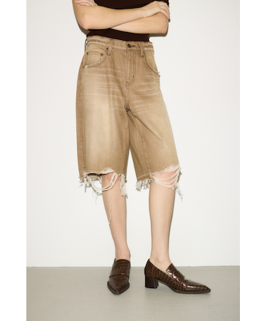 【THROW】RIPPED HALF DENIM PT／BE