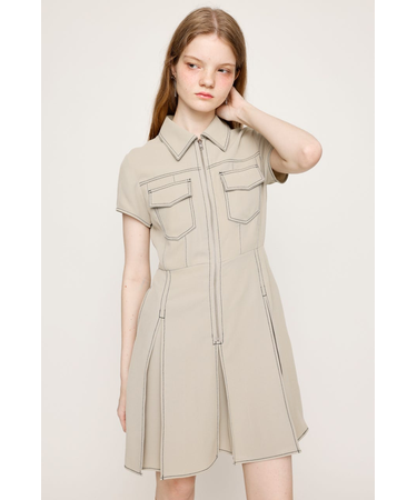 FRONT ZIP PLEATS ショートワンピース