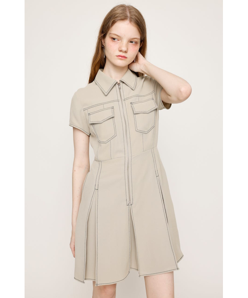 FRONT ZIP PLEATS ショートワンピース