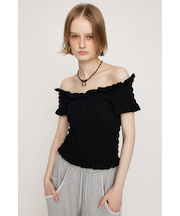 SHEER SHIRRING BUSTIER トップス