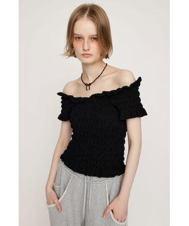 SHEER SHIRRING BUSTIER トップス