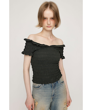 SHEER SHIRRING BUSTIER トップス