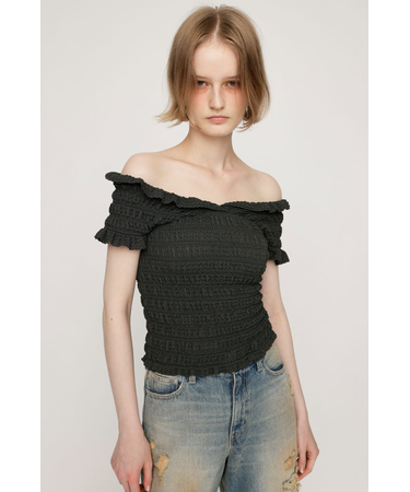 SHEER SHIRRING BUSTIER トップス