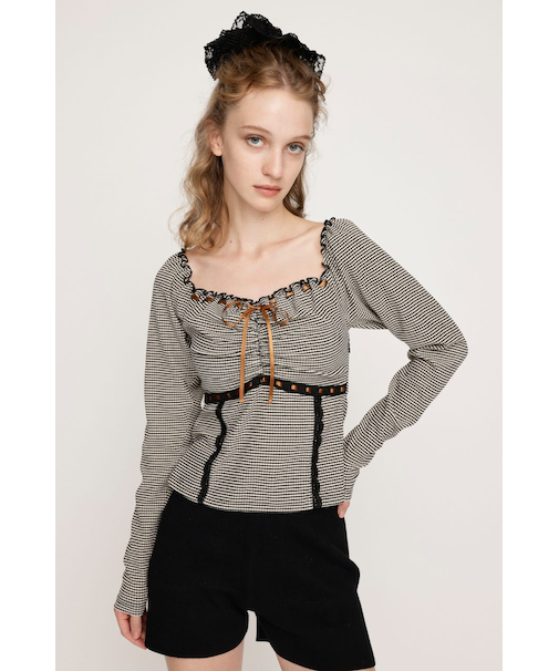 PLAID RIBBON CUT トップス