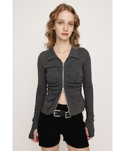 FRONT GATHER ZIP トップス