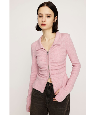 FRONT GATHER ZIP トップス