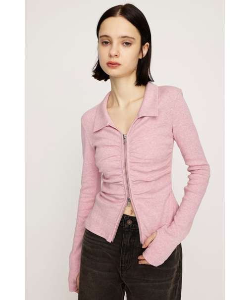 FRONT GATHER ZIP トップス