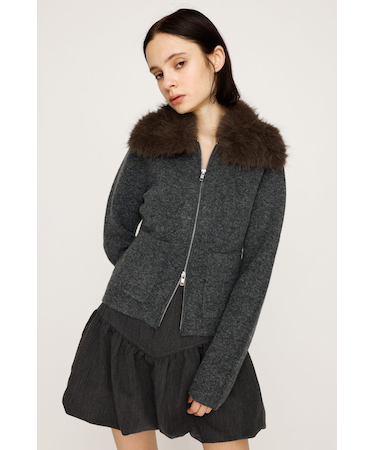 F／FUR COLLAR KNIT トップス