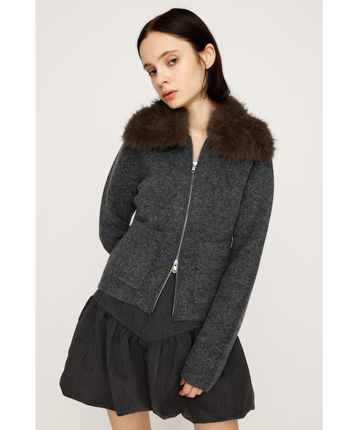 F／FUR COLLAR KNIT トップス