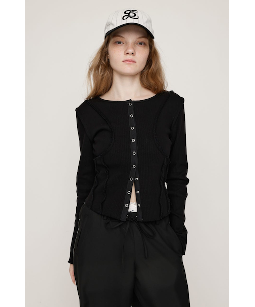 FRONT BUTTON CUT RIB トップス