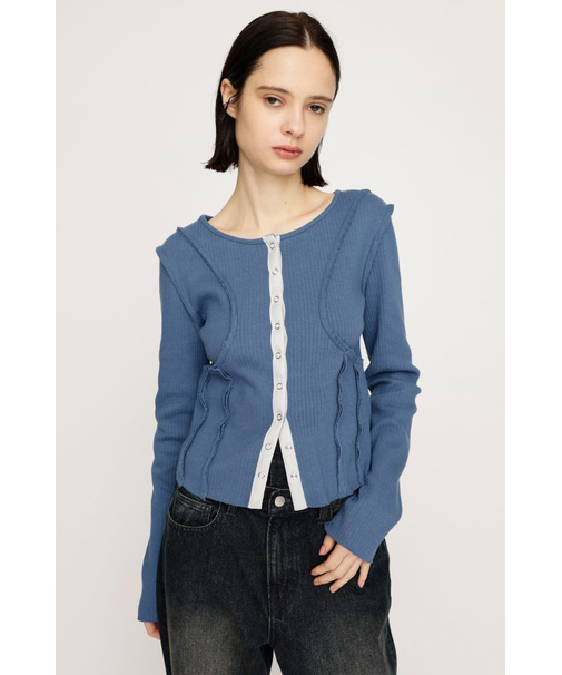 FRONT BUTTON CUT RIB トップス