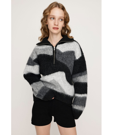 FRONT ZIP MARBLE KNIT トップス