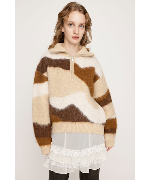 FRONT ZIP MARBLE KNIT トップス