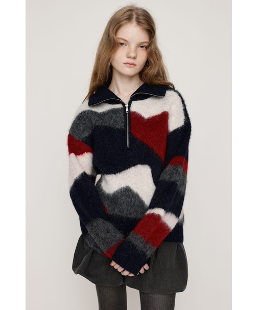 FRONT ZIP MARBLE KNIT トップス