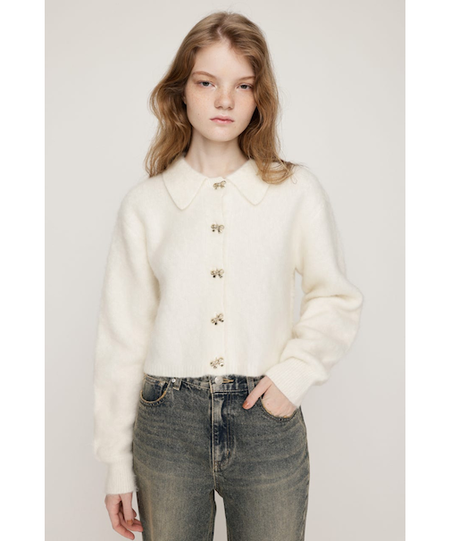 RIBBON BUTTON SHAGGY カーディガン