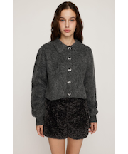 RIBBON BUTTON SHAGGY カーディガン