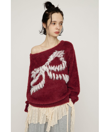 ONE SHOULDER RIBBON KNIT トップス