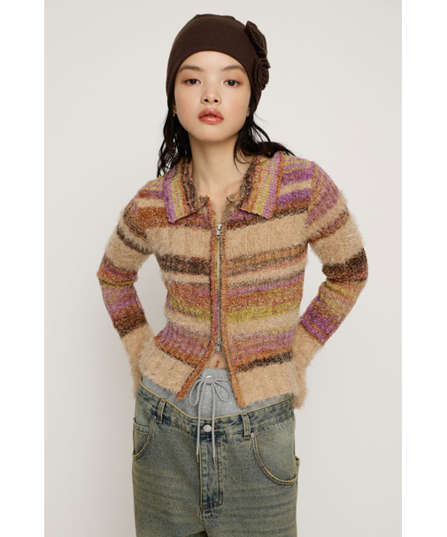 SHAGGY MIX FRONT ZIP トップス