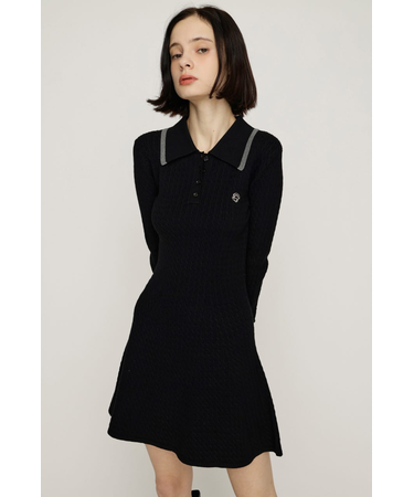 COLLARED CABLE KNIT ショートワンピース