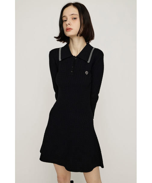 COLLARED CABLE KNIT ショートワンピース