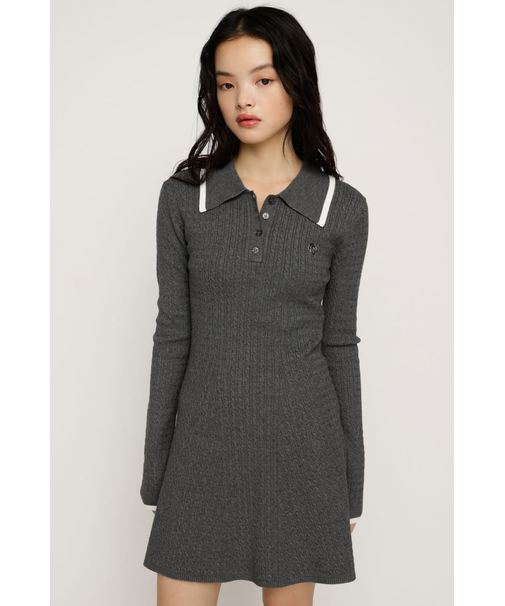 COLLARED CABLE KNIT ショートワンピース