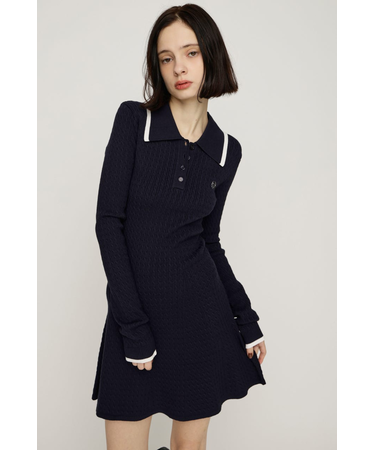 COLLARED CABLE KNIT ショートワンピース