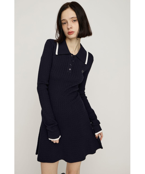 COLLARED CABLE KNIT ショートワンピース