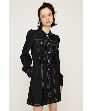 LACE UP FRONT BUTTON ショートワンピース