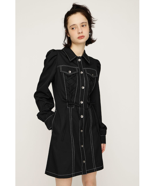 LACE UP FRONT BUTTON ショートワンピース
