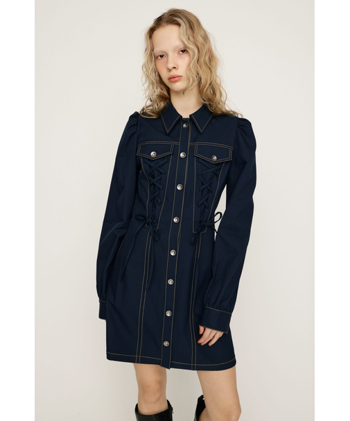 LACE UP FRONT BUTTON ショートワンピース