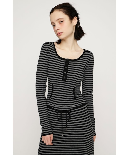 SLY【SNSで話題】HENLY NECKトップス完売商品ストライプ長袖トップス SNSで話題！】HENLY NECK トップス｜スライの通販｜&mall（アンド