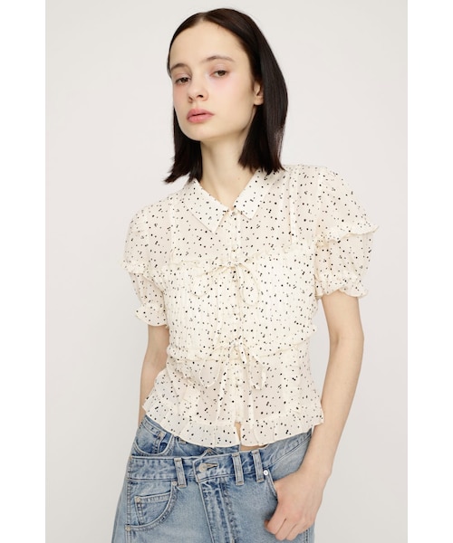 SLY スライ TINY DOTS FRILL ブラウス ドット ホワイト 白 TINY DOTS FRILL ブラウス｜スライの通販｜&mall（アンドモール）三井