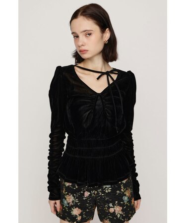 SHEER VELOUR SHIRRING トップス