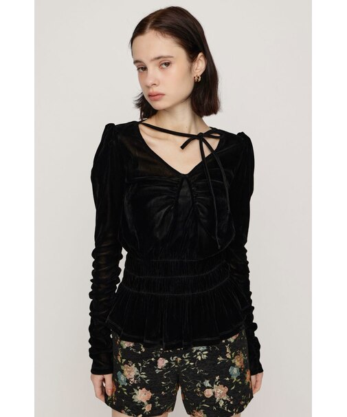 SHEER VELOUR SHIRRING トップス