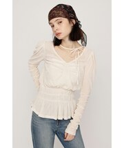 SHEER VELOUR SHIRRING トップス