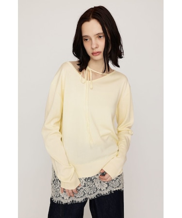LACE TRIM V NECK KNIT トップス