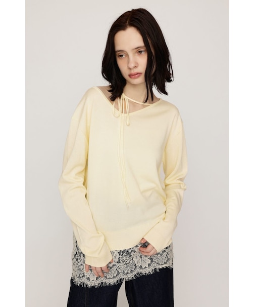 LACE TRIM V NECK KNIT トップス