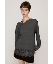 LACE TRIM V NECK KNIT トップス