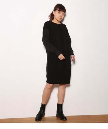 ケーブルニット ドッキング スウェット ワンピース