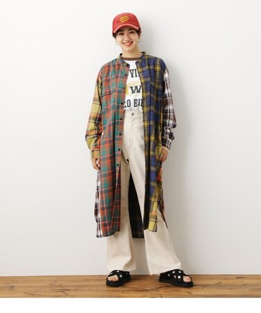 クレイジーパターンチェックシャツワンピース