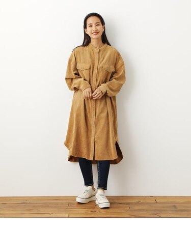 バンドカラーコーデュロイシャツワンピース