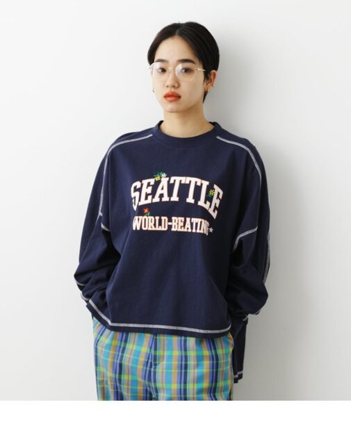 （WEB限定）エンブロイダリーフラワーカレッジロングTシャツ