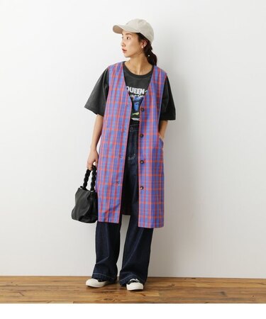 チェックノースリーブジレ