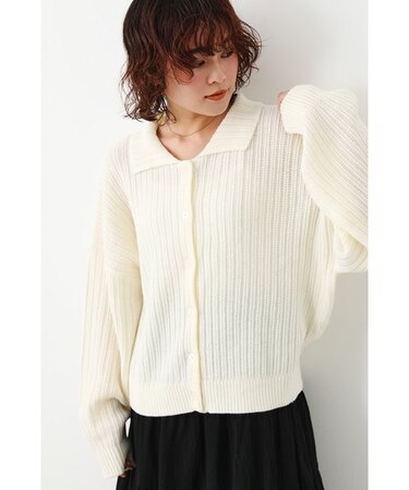 襟付きニットカーディガン