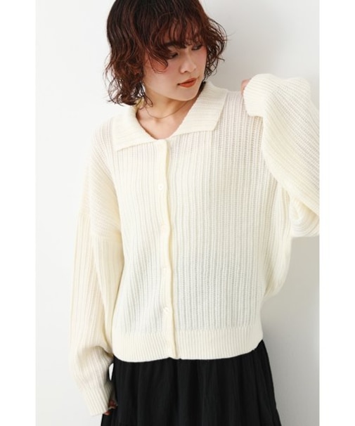 襟付きニットカーディガン