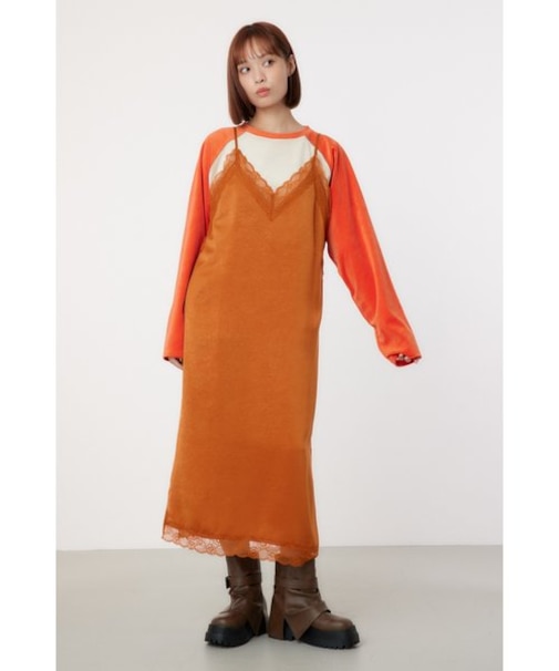 サテンレースキャミワンピース